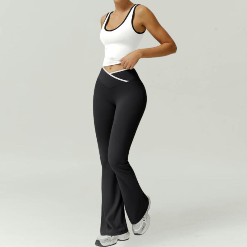 Contrast-Trim Crop & Flare Set: Stylish Athleisure for Yoga & Running