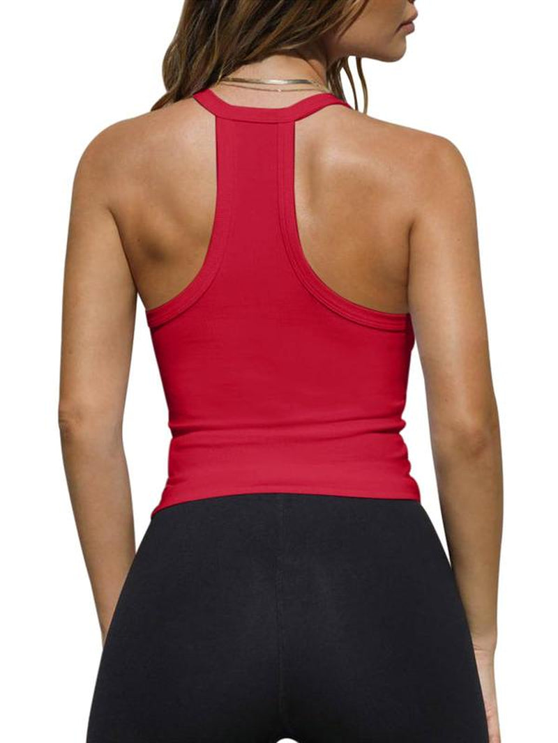FMEYOA Women Casual Racerback Tank Tops Summer V Neck Ribbed Knit Yoga Workout Camisole Basic Top