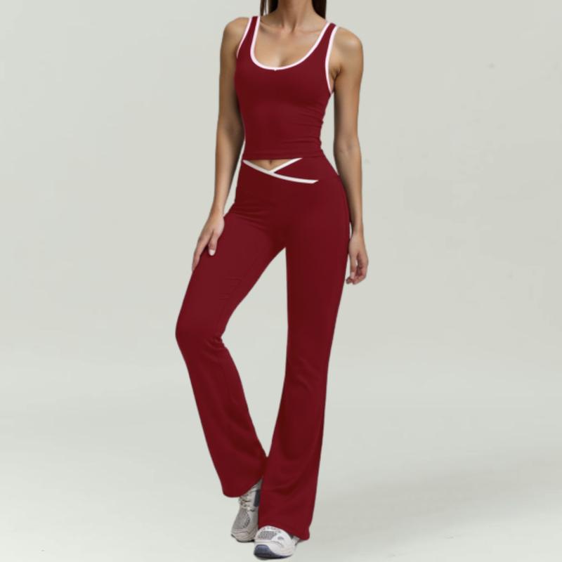 Contrast-Trim Crop & Flare Set: Stylish Athleisure for Yoga & Running