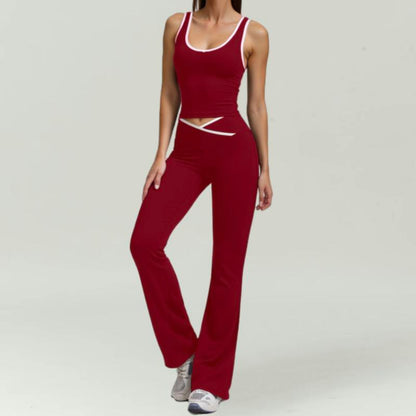 Contrast-Trim Crop & Flare Set: Stylish Athleisure for Yoga & Running