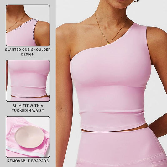 One-Shoulder Fitness Tank: Built-In Bra for Yoga & Outdoor Workouts